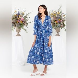 Neve & Noor Floral Royal Azure Maxi Dress- Size S/M